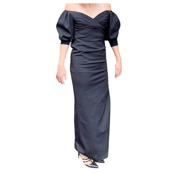 Aidan Maddox Dress Women’s Formal Floor Length Off Shoulder Puff Sleeve Gown 0 - Picture 2 of 12